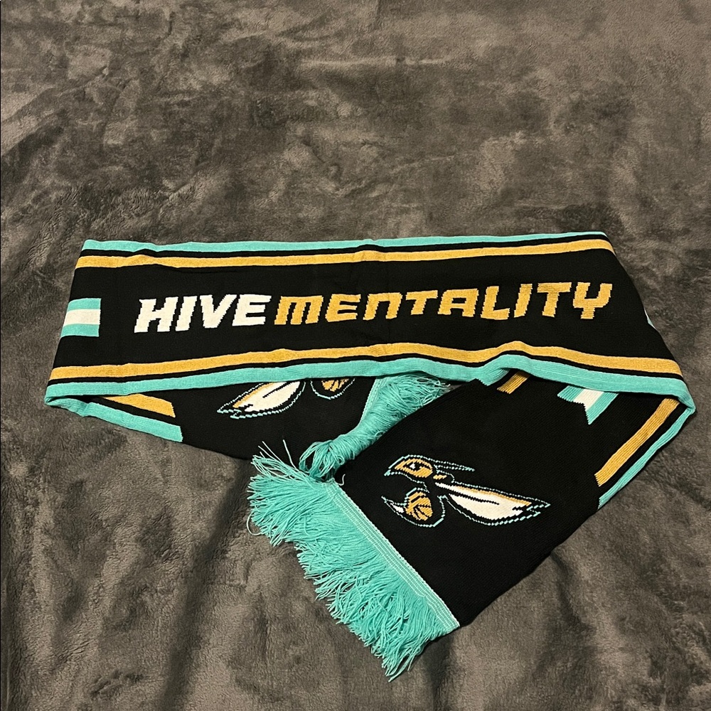 Hornets Hive Mentality Black and Teal Scarf with Fringe